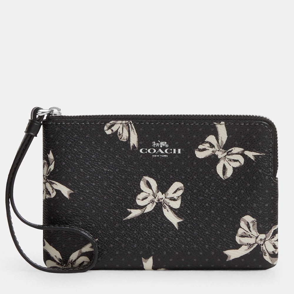 Coach Corner Zip Wristlet With Bow Print